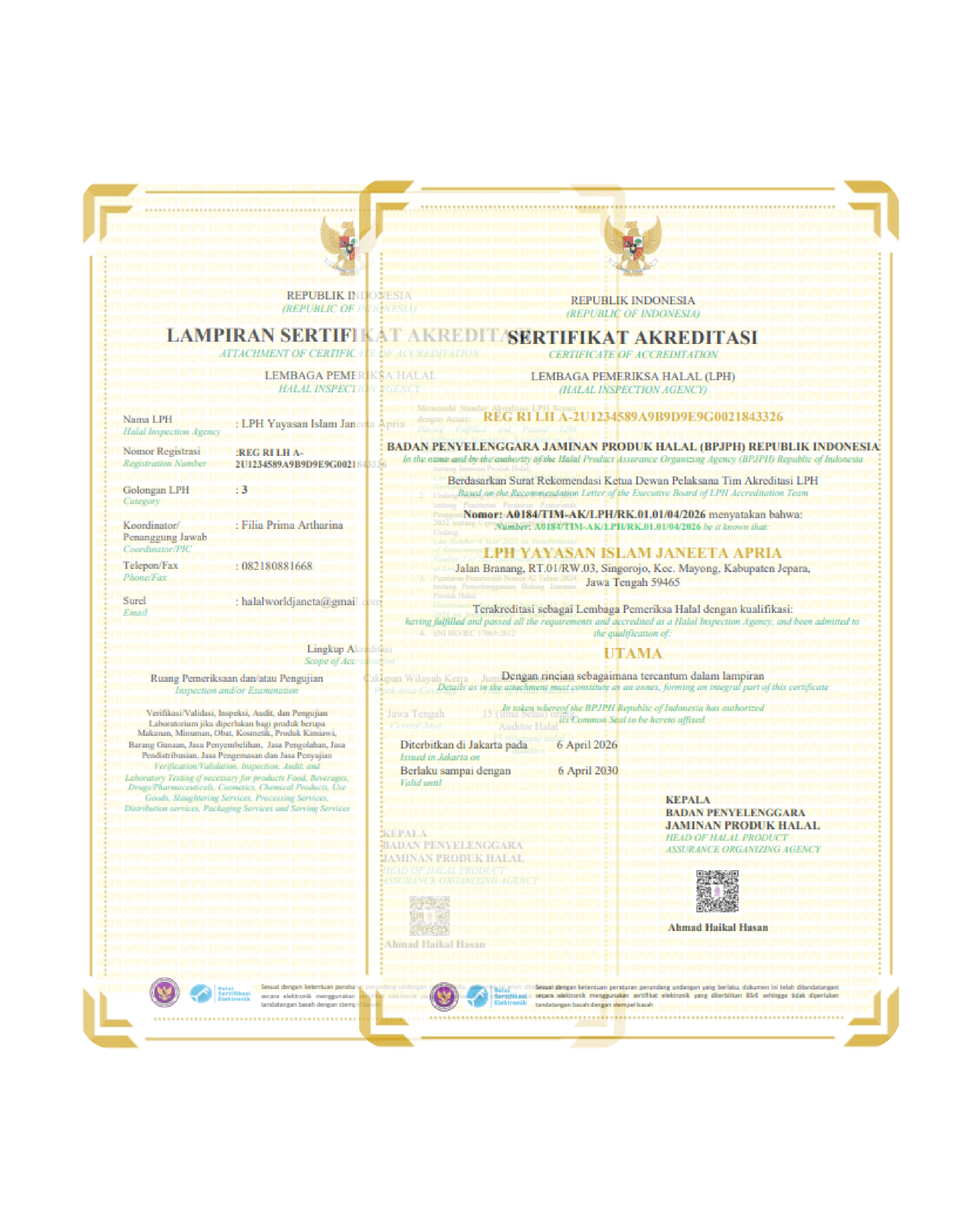 Sertifikat Akreditasi LPH Utama BPJPH